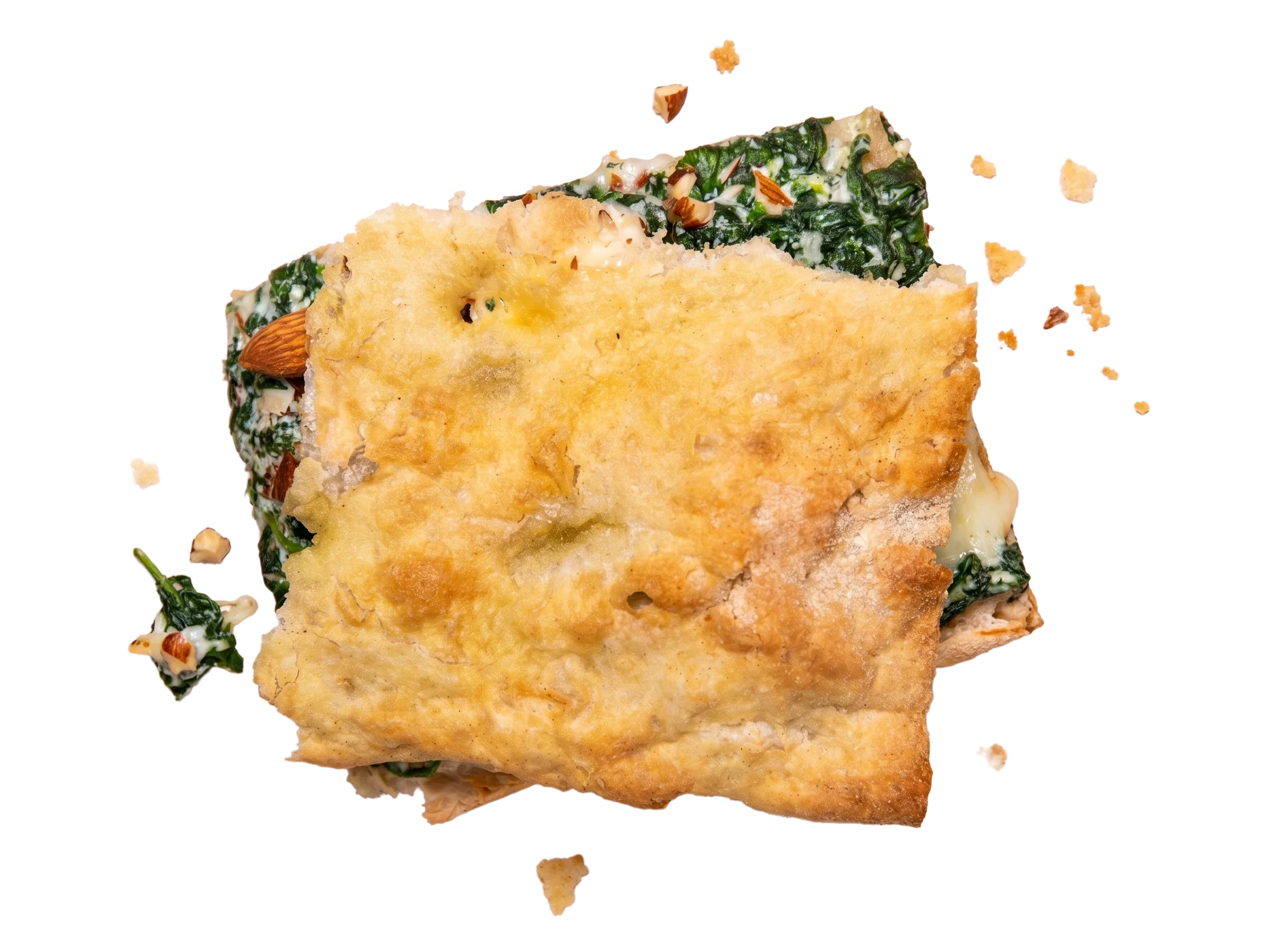 Spaccata spinaci, ricotta, mandorle e provola